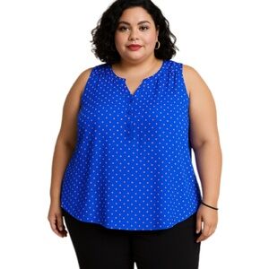 Ryan Wythe Blue Pink Polka Dot Sleeveless Blouse Plus Size 5X  Business Casual